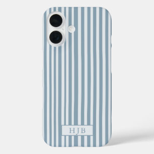 Preppy Blue Stripe Monogramme Joli iPhone 16 Coque