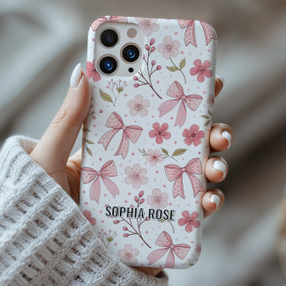 Preppy Bow Motif coque iphone de nom personnalisé