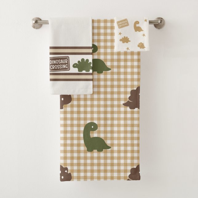 Preppy Boys Dinosaur Gingham - Brown Green & Khaki (En situation)