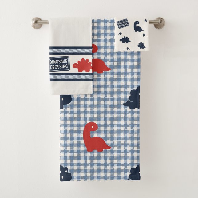 Preppy Boys Dinosaur Gingham - Navy Red & Blue (En situation)