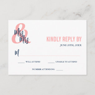 Preppy Coral & Navy Mme & Mme Wedding RSVP