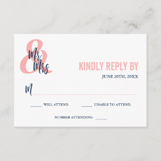 Preppy Coral & Navy Mr & Mrs Wedding RSVP