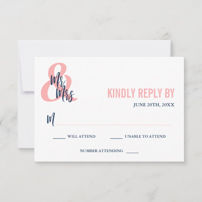 Preppy Coral & Navy Mr & Mrs Wedding RSVP (Devant)