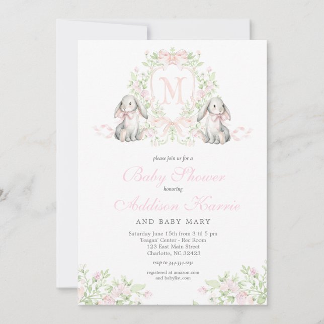 Preppy Crest bunny Baby Shower Invitation (Devant)