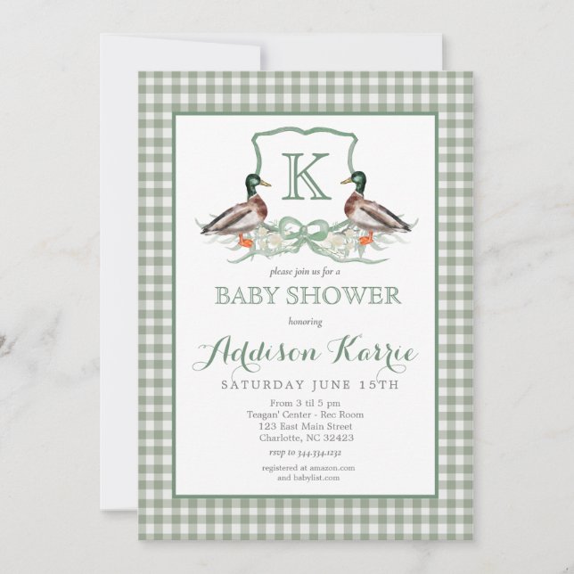 Preppy Duck En vichy Crest Baby shower Invitation (Devant)