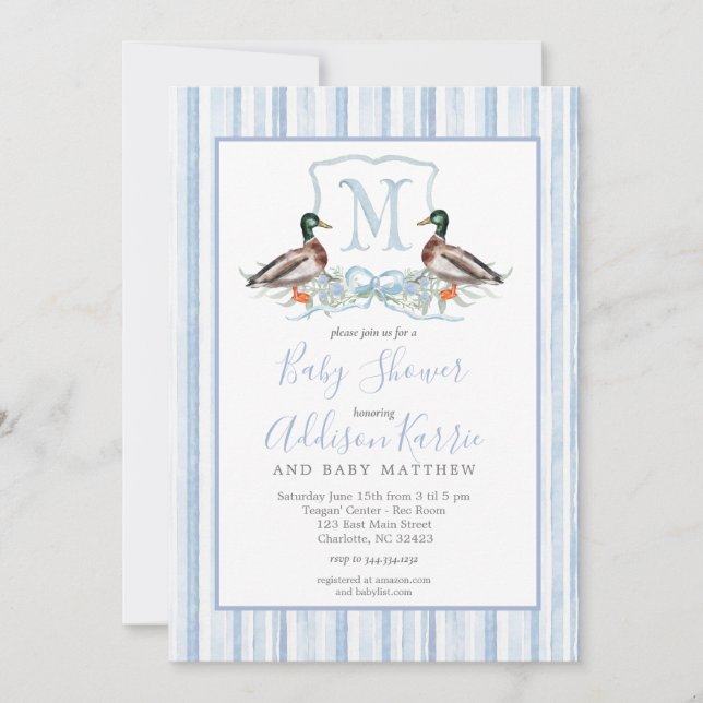 Preppy Duck En vichy Crest Baby shower Invitation (Devant)