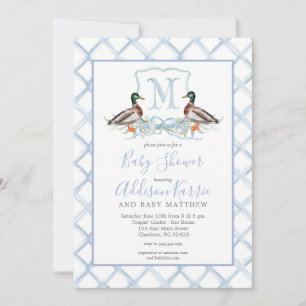 Preppy Duck En vichy Crest Baby shower Invitation