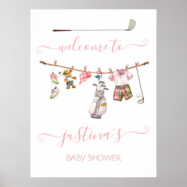 Preppy Golf Girl Baby shower Affiche de bienvenue (Devant)