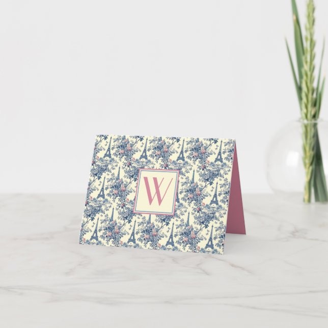 Preppy Paris Toile rose et bleu Monogramme (Devant)