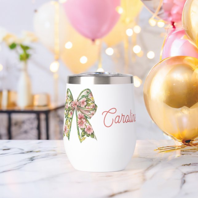 Preppy Pink and Green Floral Bow Personalized (Enterrement de vie de garçon (pivoté))
