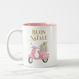 Preppy Pink Christmas Moped Buon Natale Mug