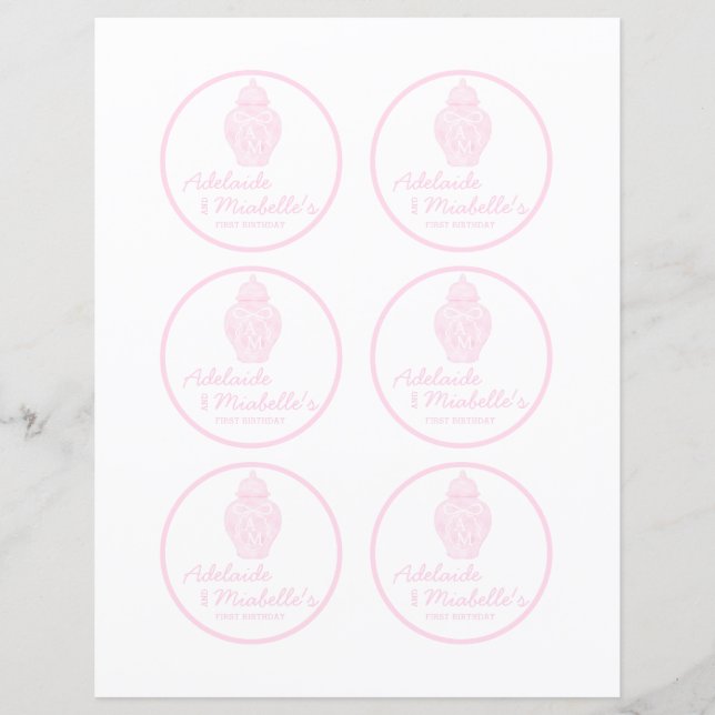 Préppy Pink Ginger Jar Monogram Cupcake Toppers (Devant)