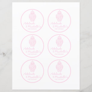 Préppy Pink Ginger Jar Monogram Cupcake Toppers