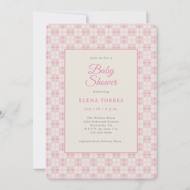 Preppy Pink Plaid Baby Shower Invitation (Devant)