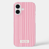 Preppy Pink Stripe Monogramme Joli iPhone 16 Coque
