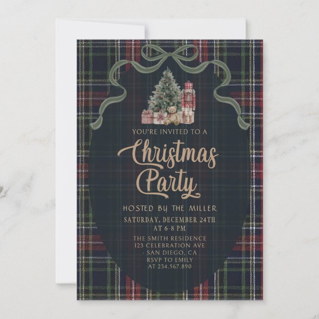 Preppy Plaid Christmas Party Invitation (Devant)