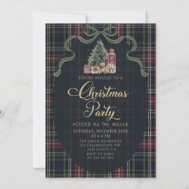 Preppy Plaid Christmas Party Invitation (Devant)