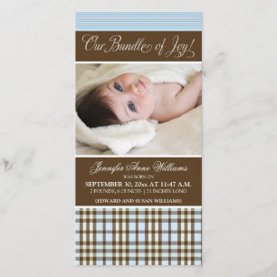 Préppy Plaid Faire-part de naissance (bleu)