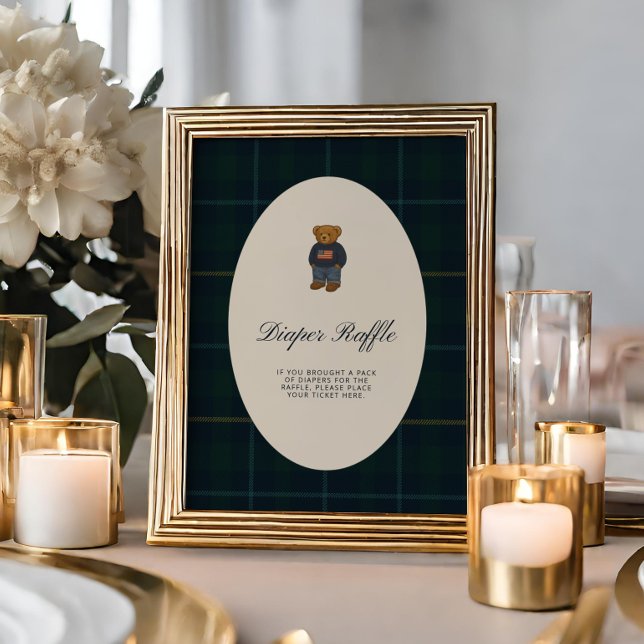 Preppy Polo Teddy Bear Diaper Raffle Sign (Créateur téléchargé)