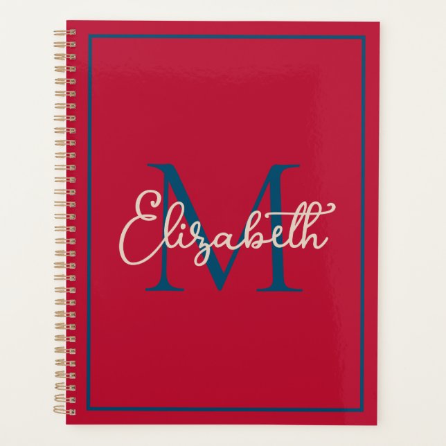 Preppy Red Navy bleu et crème Monogramme (Devant)
