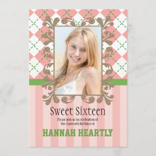 Preppy Sweet 16 Invitations rose et vert