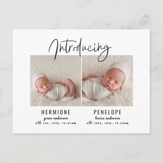 Présentation de faire-part de naissance jumeaux (Devant)