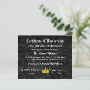 Présenter le certificat de l'église baptiste de gl
