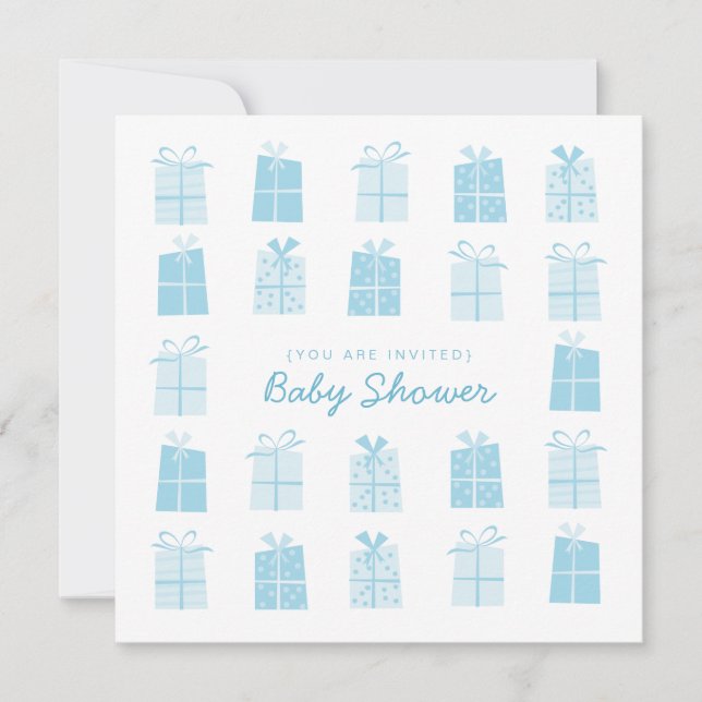 Présents bleus (Garçon) invitation Baby shower (Devant)