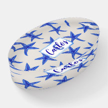 Aquarelle bleu-nom monogramme personnalisé