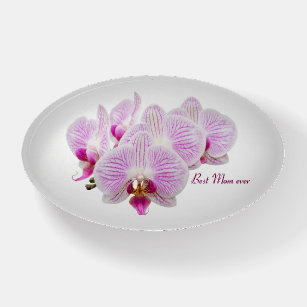Presse-papiers fleur d'orchidée rose rayée Phalaenopsis + texte