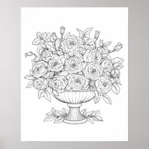 Prêt À Colorer Les Roses Dans Un Vase Poster