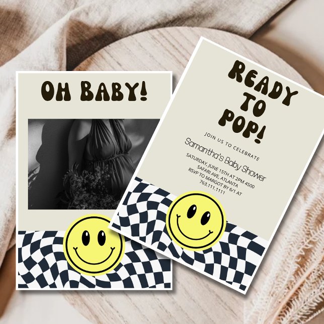 Prêt À Pop Retro Photo Oh Baby shower Invitation (Créateur téléchargé)