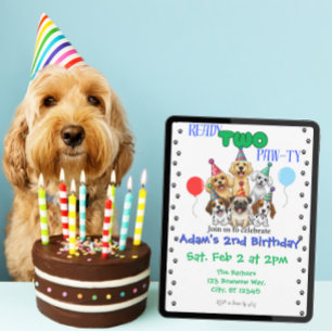 Prêt Deux Paw-ty Invitation Anniversaire