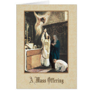 Prêtre à l'autel Carte d'offerte de la messe catho