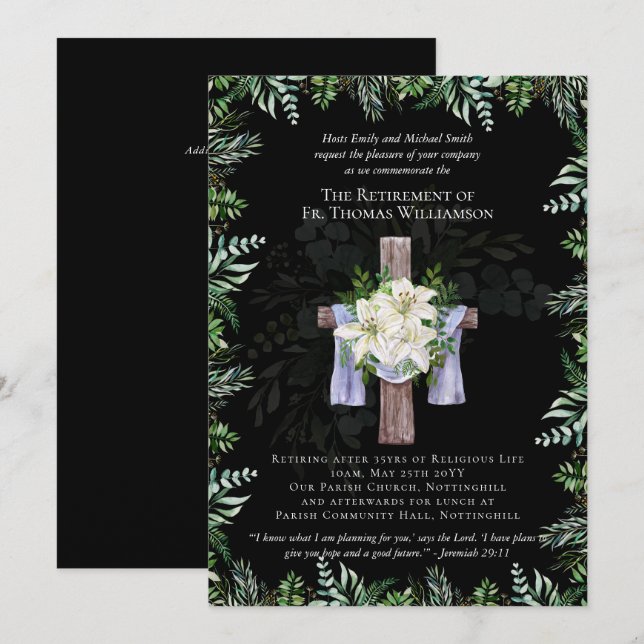 Prêtre Pasteur Diacre Ministre Invitations de retr (Devant / Derrière)