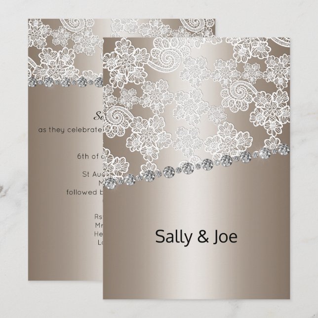 PRETTY BRONZE LACE DIAMOND MARIAGE INVITATIONS (Devant / Derrière)