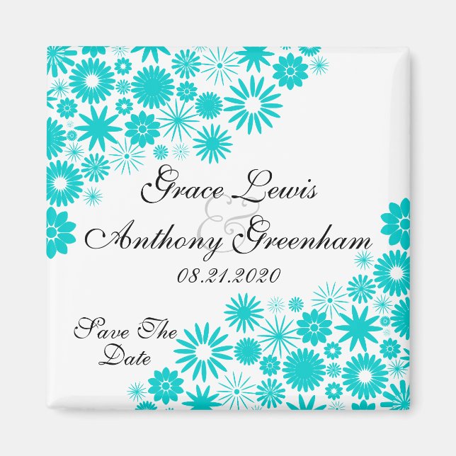Pretty Florals Turquoise Save The Date Magnet (Devant)