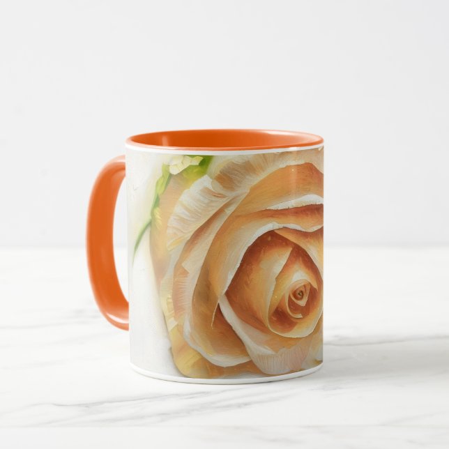 Pretty Orange Cream Rose Art Coffee Tea Mug (Devant gauche)