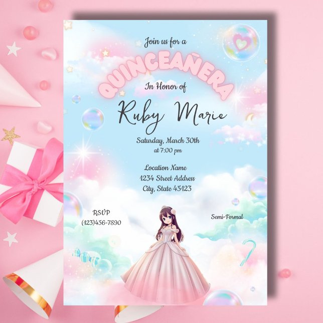 Pretty Pastel Anime Girl Quinceanera Invitation (Créateur téléchargé)