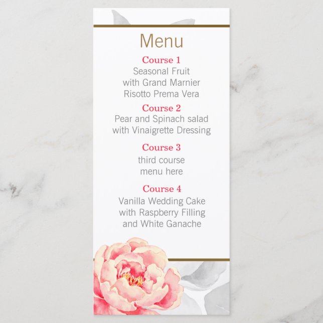 Pretty Peonies Moderne Floral menu mariage (Devant)
