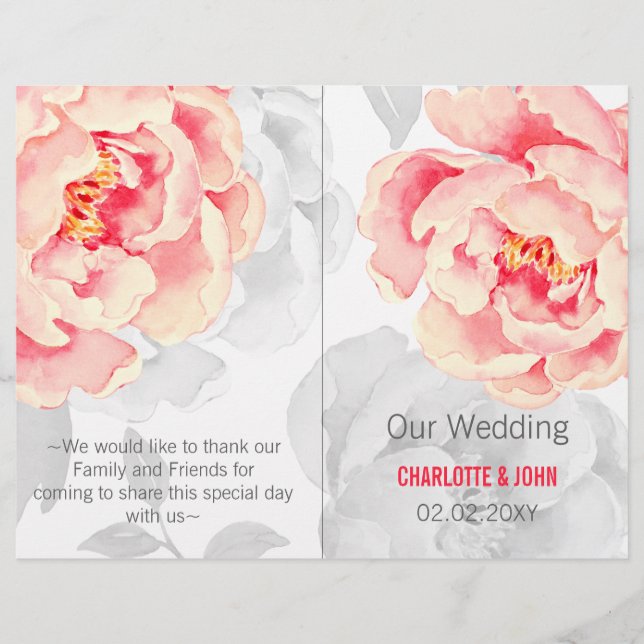 Pretty Peonies Moderne Floral programme de mariage (Devant)