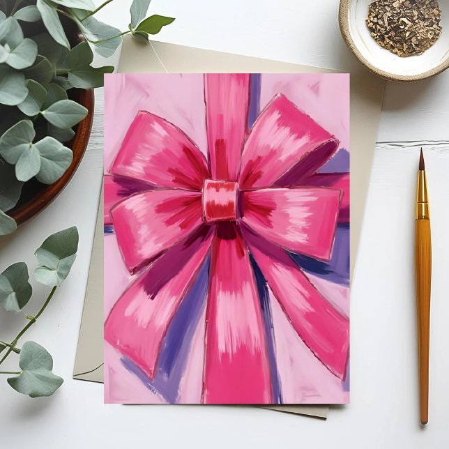 Pretty Pink Bow Ribbon Watercolor Card (Créateur téléchargé)