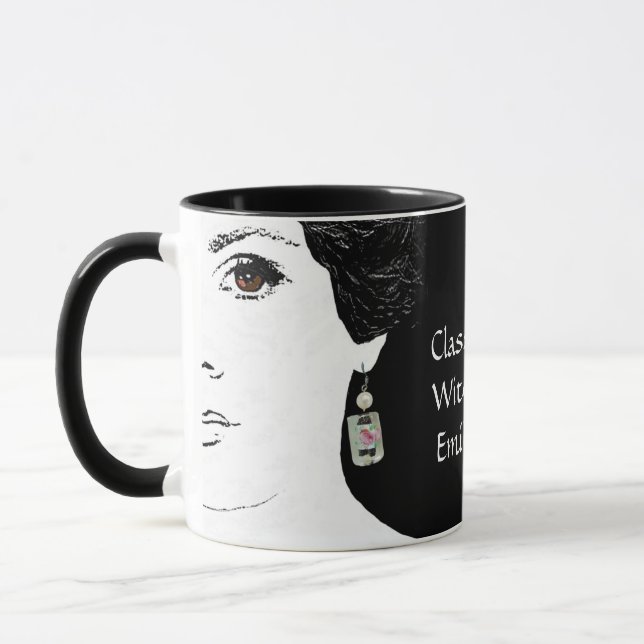 Pretty pink floral fashion girl face femme mug (Gauche)
