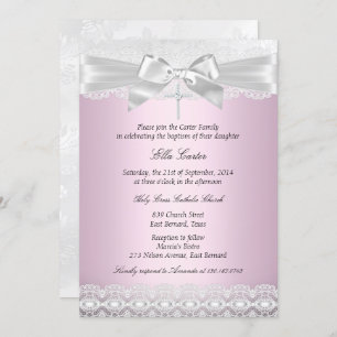 Pretty Pink Lace Cross Baptism Invitation