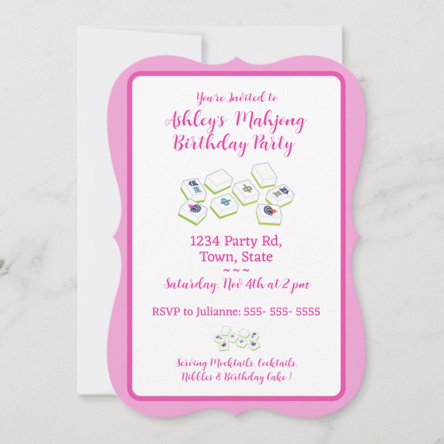 Pretty Pink Mahjong Birthday Invitation (Devant)