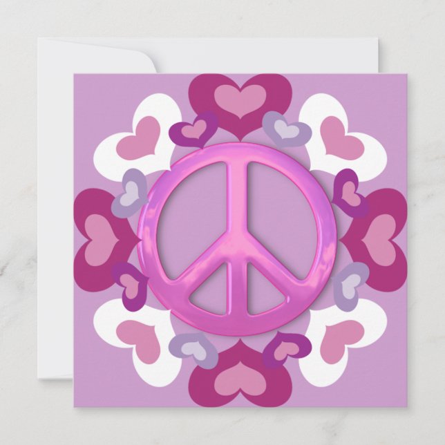 Pretty Pink Peace Sign et Hearts Invitations (Devant)