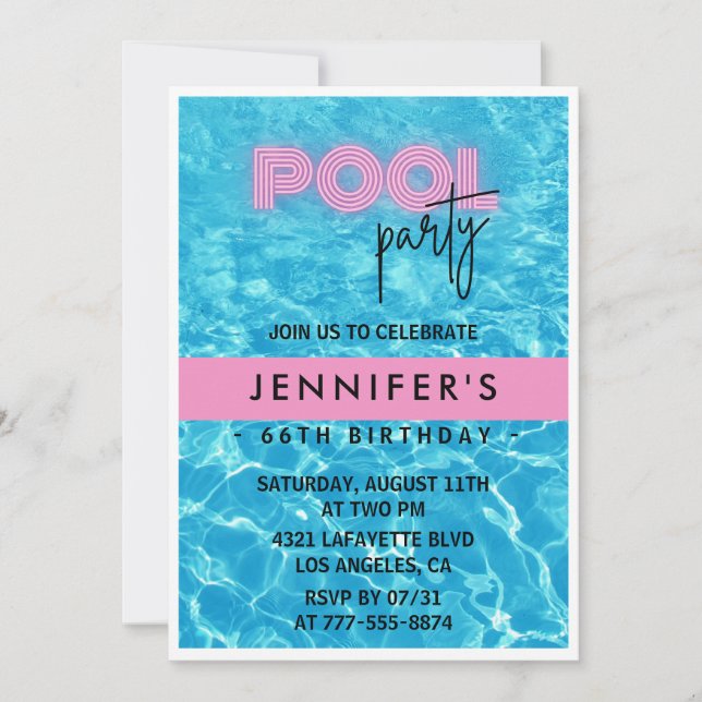 Pretty Pink Pool Party 66e anniversaire invitation (Devant)