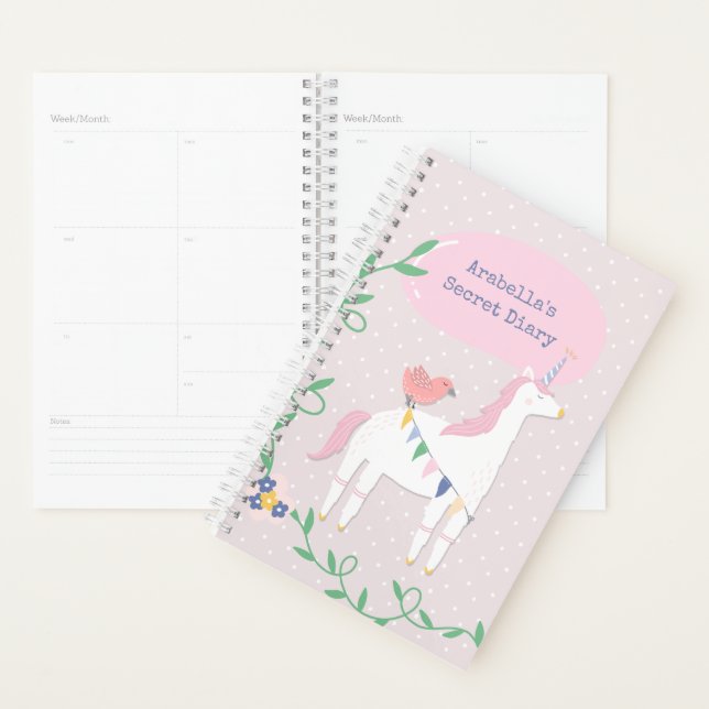 Pretty Pink Unicorn Girl's Secret Journal (Devant avec enveloppe)