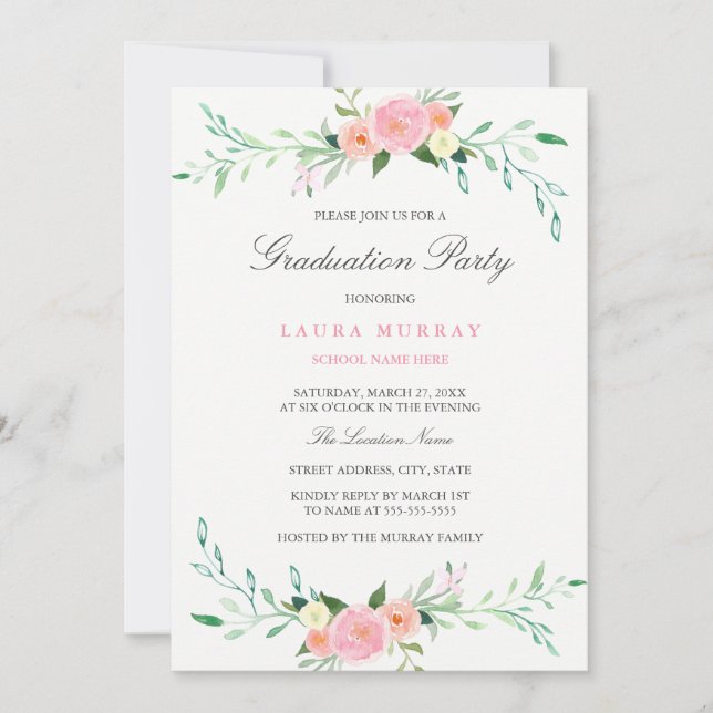 Pretty Pink Wildflower Graduation Invitation (Devant)