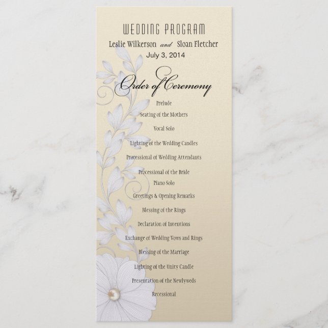 Pretty Posy Wedding Programme - Champagne métalliq (Devant)